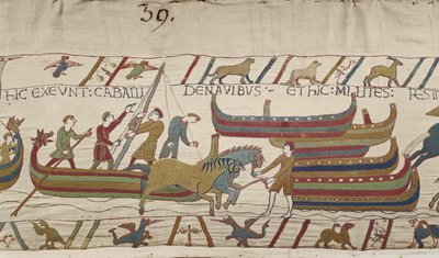 Unloading horses from the Norman ships, Bayeux Tapestry by Unbekannt Unbekannt